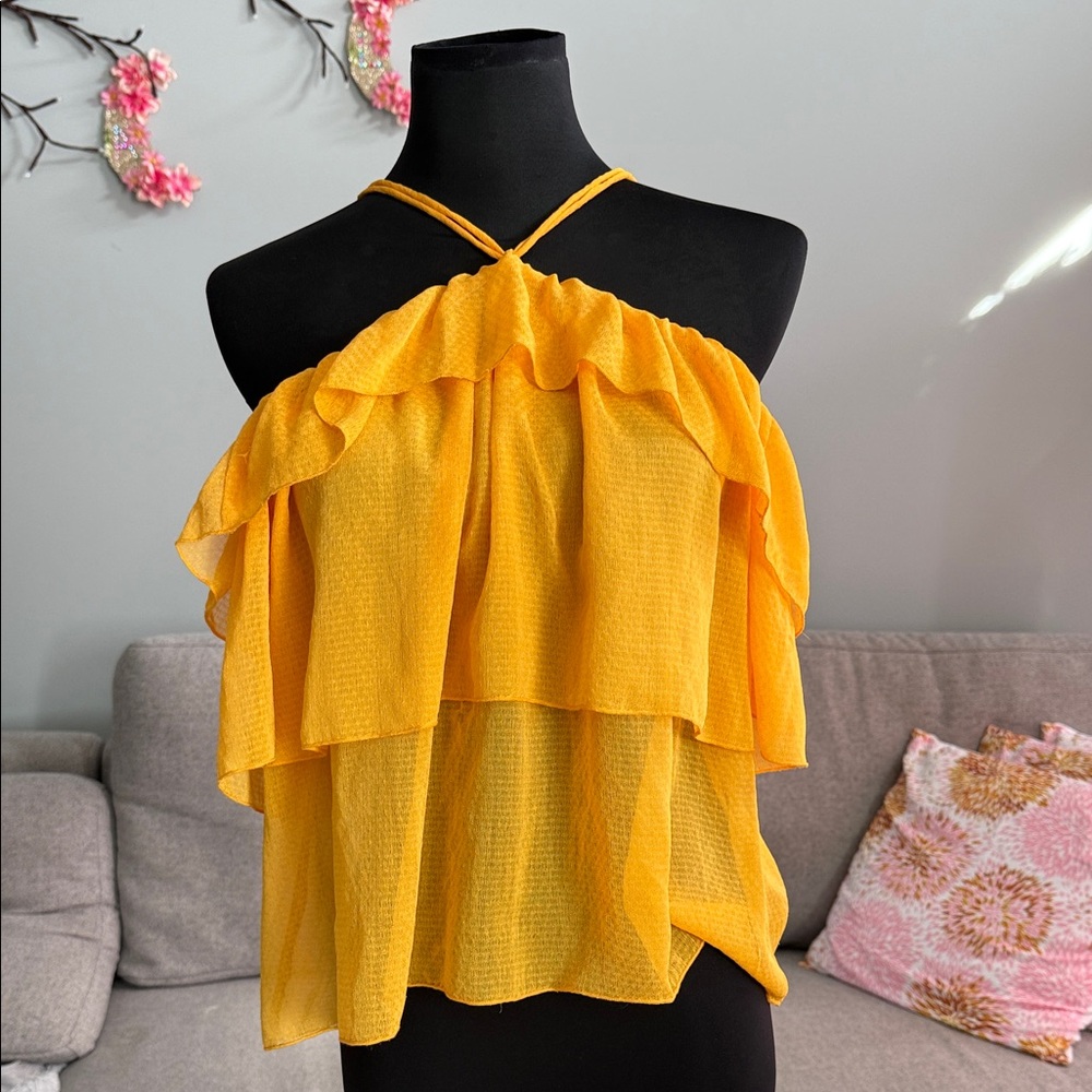 H&M Yellow Ruffled Off-Shoulder Blouse